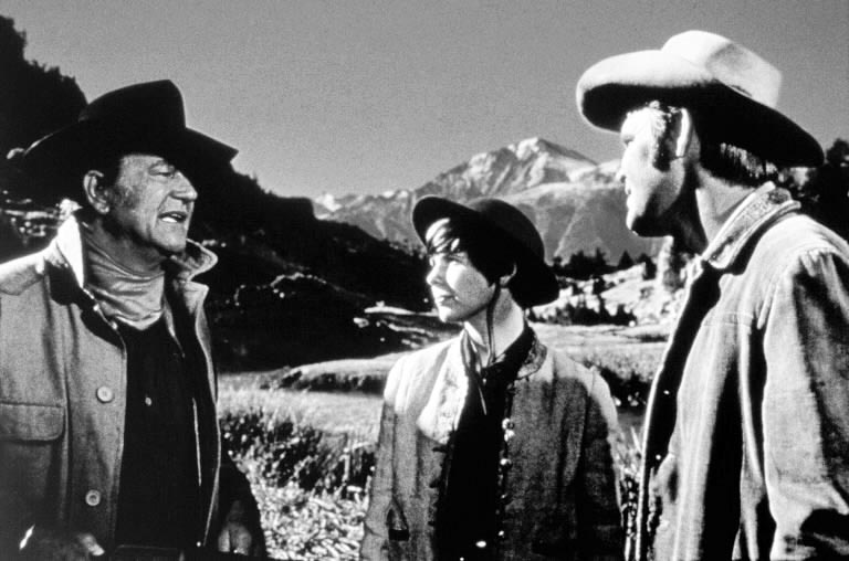 John Wayne in True Grit with Glenn Campbell and Kim Darby, classic movie, Henry Hathaway
