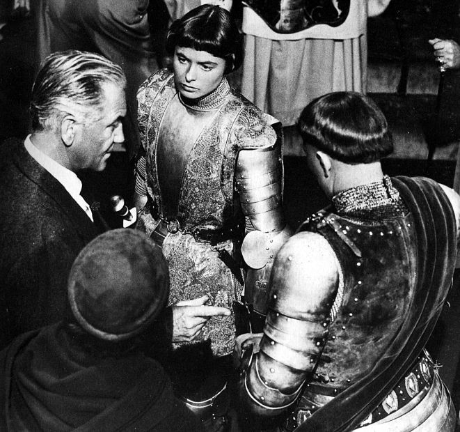Victor Fleming and Ingrid Bergman on set of Joan of Arc