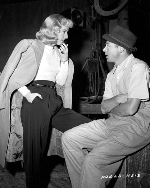 Barbara Stanwyck and Billy Wilder on set of Double Indemnity