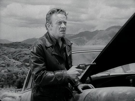 William Talman as the hitchhiker's guide Emmet Myers in The Hitch-Hiker (1953)