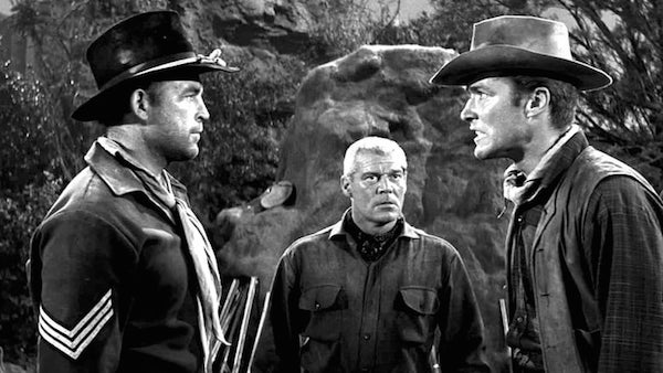 Scott Brady, Frank Gerstle and Clint Eastwood in Ambush at Cimarron Pass (1958)