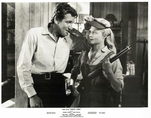 Gene Barry and Eve Brent in Forty Guns (1957)