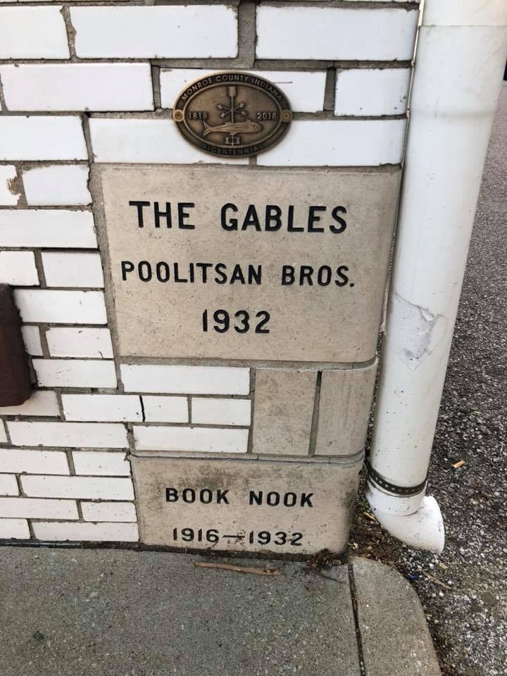 Historic marker for Book Nook at 114 South Indiana Avenue, Bloomington, Indiana