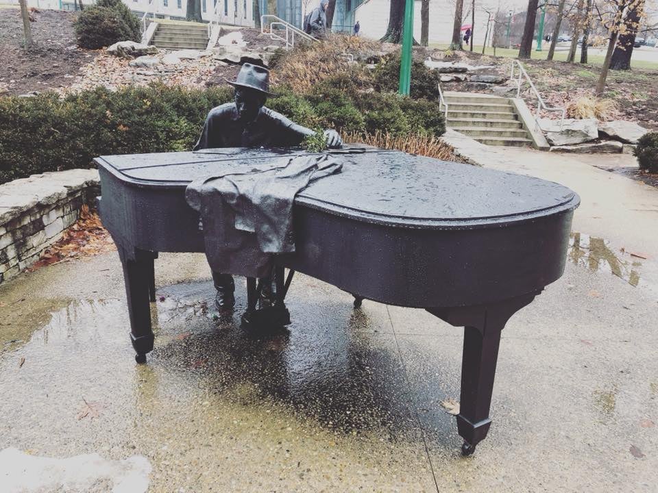 a statue of Hoagy Carmichael on the Indiana University Campus
