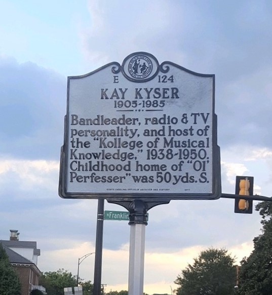 a plaque in Rocky Mount, North Carolina commemorating October 5th as Kay Kyser Day.
